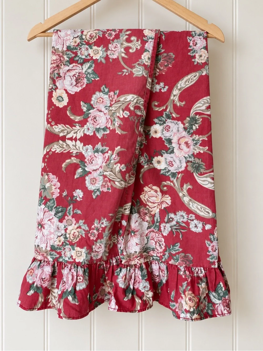 Vintage Ralph Lauren King Pillowcases Pair Red Floral Ruffle Made in USA